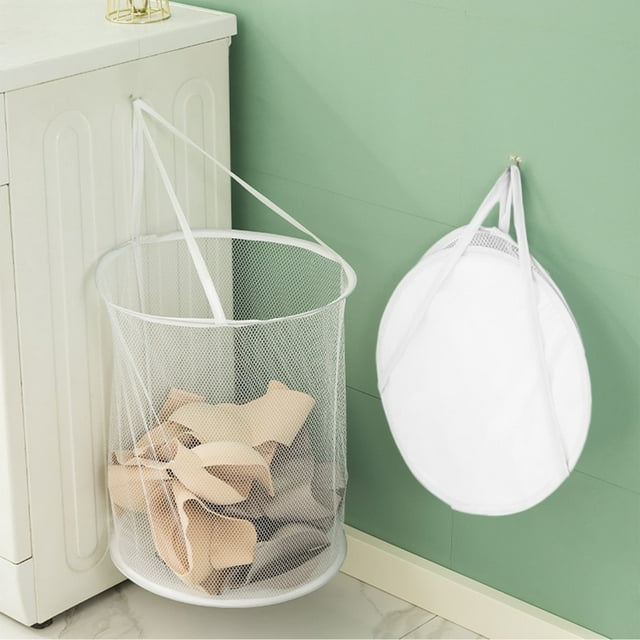 Cesto de ropa sucia plegable de malla RFUGUG, con asas para montar en la pared, transpirable y resistente para dormitorio, baño y habitación infantil. Incluye gancho para guardarlo fácilmente.