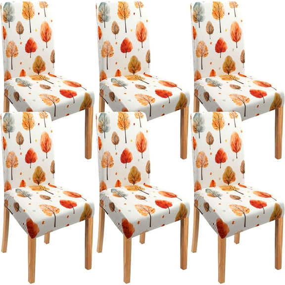 Fall Thanksgiving Chair Covers Set of 6, Watercolor Maple Dining Chair Protectors, Elastic Removable Washable Dining Chair Covers for AutumnThanksgiving Kitchen Dining Room Holiday Decor