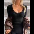 thumbnail image 4 of Camisetas de Larga con Cuello en V para Mujer, Camisetas Básicas de Entrenamiento, Top Deportivo de Yoga, Top Corto Informal. Negro S, 4 of 7