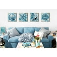 thumbnail image 5 of Teal Blue Beach Starfish Seashell Wall Decor Bathroom Pictures Rustic Coastal Wall Art for Living Room Ocean Decor Bedroom Vintage Nautical Painting Canvas Artwork Kitchen Home Decoration 16x16" 4 Pcs, 5 of 6