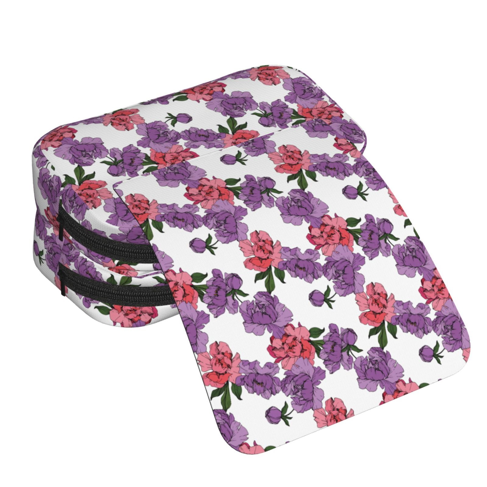 Rateoe Peonies Pattern Double Clamshell Pen Case, Storage Organizer with Two Zipper Compartments– Holds Up to 50 Pencils & Pens
