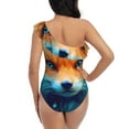 thumbnail image 5 of Honeii Fiery Red Maple Leaf Fox for women's one-piece swimsuit featuring a chic one-shoulder design experience elegance and style in the water-Large, 5 of 6