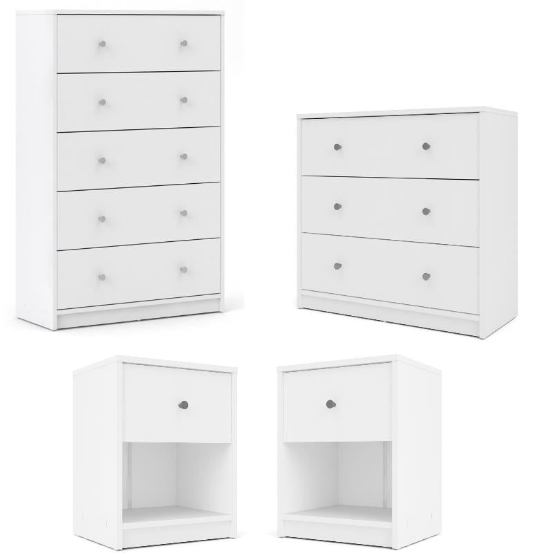 Home Square 4 Piece Bedroom Set with Dresser Chest and Two Nightstands in White