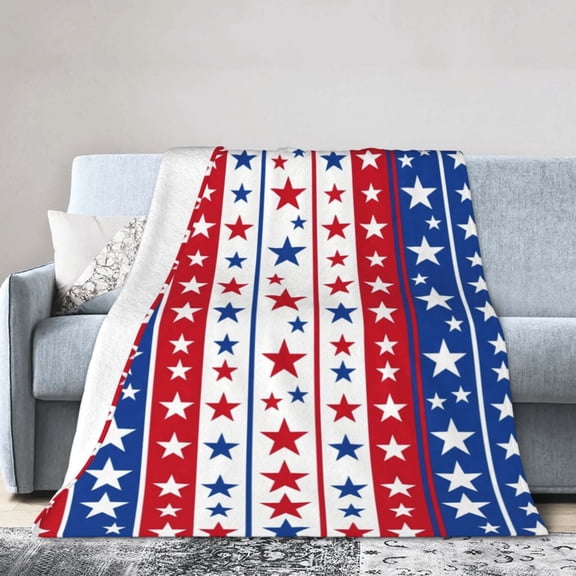Patriotic Throw Blanket 4th of July Memorial Day Fourth of July Throw Blanket for Couch Bed Soft Fuzzy Blankets Stars and Stripes Red White Blue American Flag Veteran Blanket 50x40
