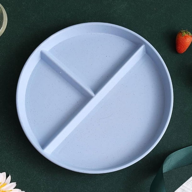 Zhuge (Paquete de 4) Platos de control de porciones para una alimentación equilibrada, platos divididos irrompibles, platos con 3 compartimentos, platos de plástico reutilizables, azul