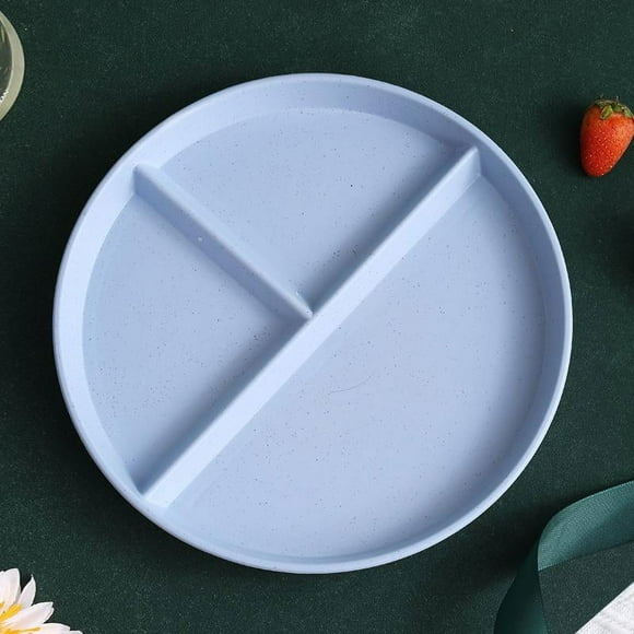 Zhuge (Paquete de 4) Platos de control de porciones para una alimentación equilibrada, platos divididos irrompibles, platos con 3 compartimentos, platos de plástico reutilizables, azul