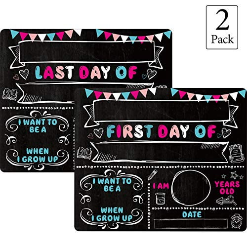 2 Pieces Paper First and Last Day of School Chalkboard Sign Cardboard Back to School Sign for Kids, Back to School Photo Prop Cardboard Double Sided (2 Pieces)