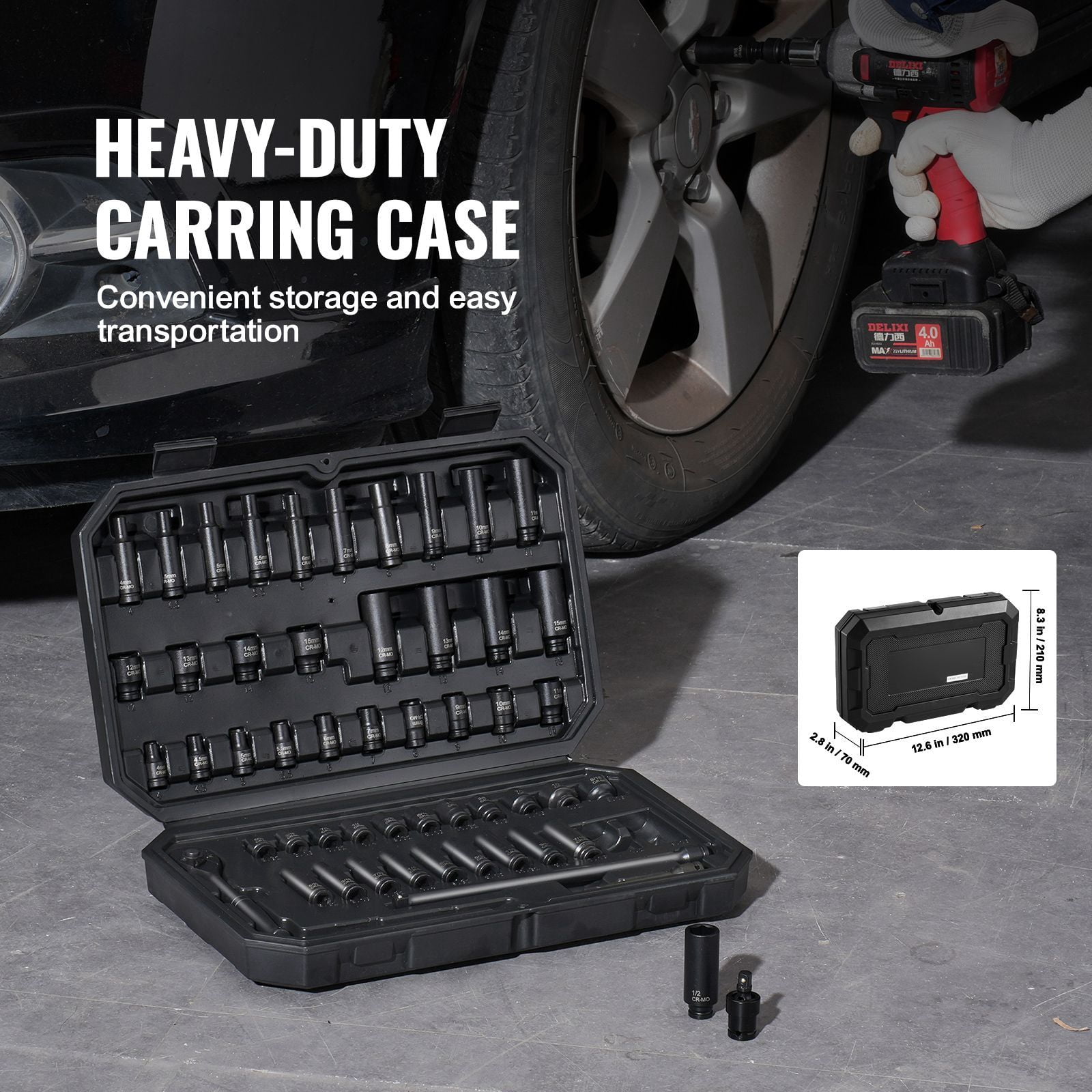 Drive Impact Socket Set 1/4" - 55 Piece Deep & Shallow Socket Set SAE 5/32"-9/16" and Metric 4-15mm - 6 Point CR-V Alloy Steel for Auto Repair - Easy-to-Read Size Markings - Storage Case