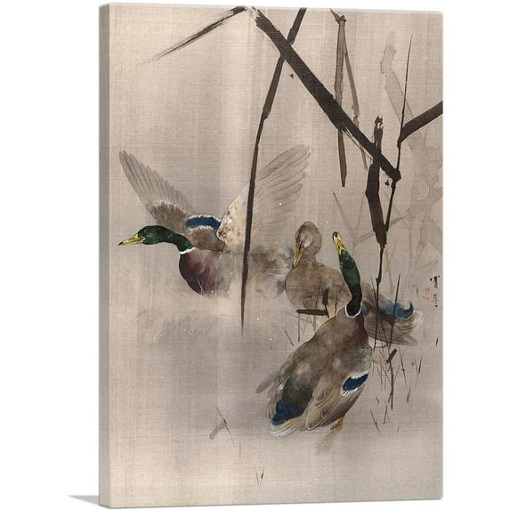 ARTCANVAS Ducks In The Rushes Canvas Art Print by Watanabe Seitei - Size: 18" x 12" (0.75" Deep)