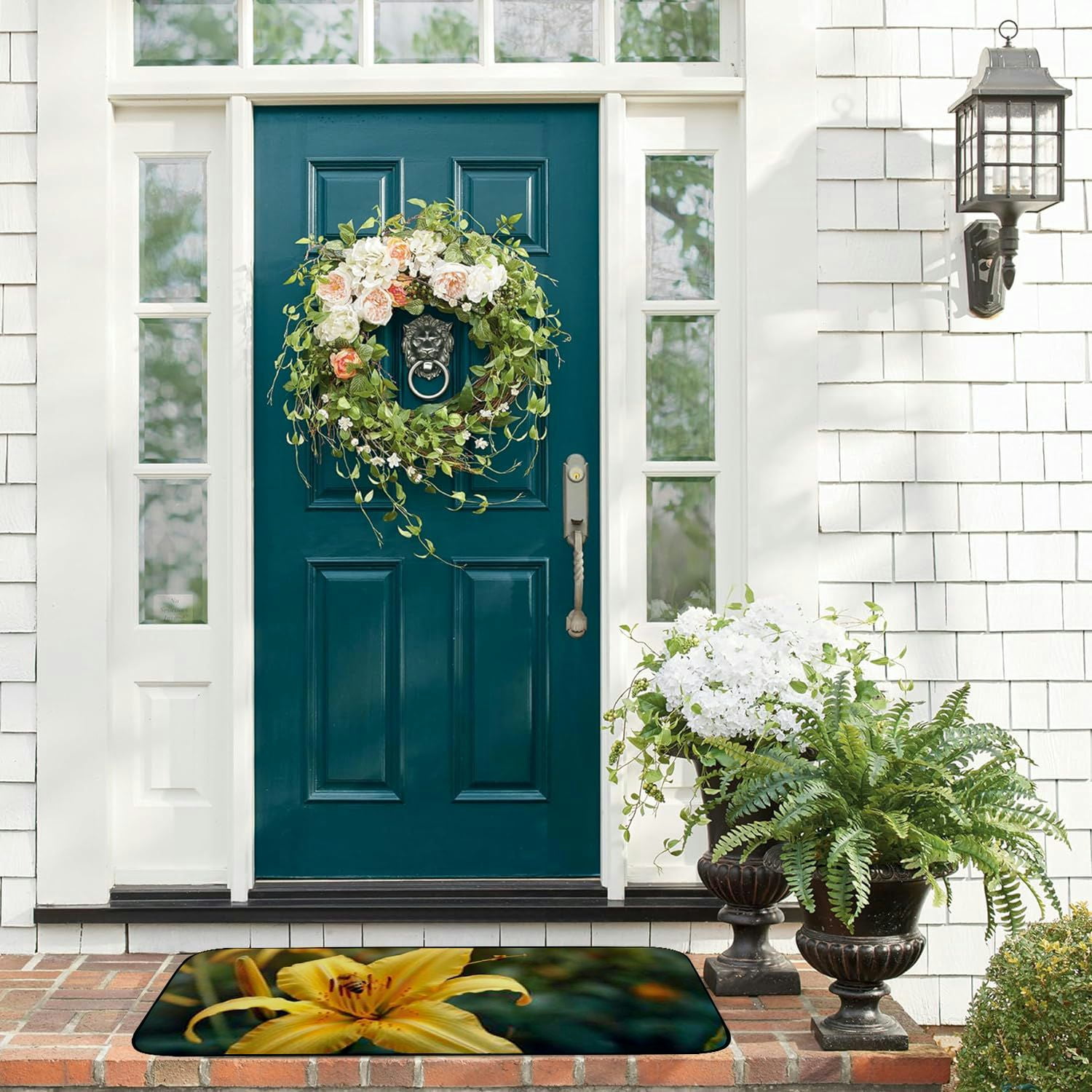 Heduofu Decorative Door Mat, Door Mat with Non-Slip Rubber Backing, Easy Cleaning, Traps Dirt, Rug for Entry, Patio, Garage  - Plants Nature Forest Flowers Cone and Landscape  19.68*47.24 in