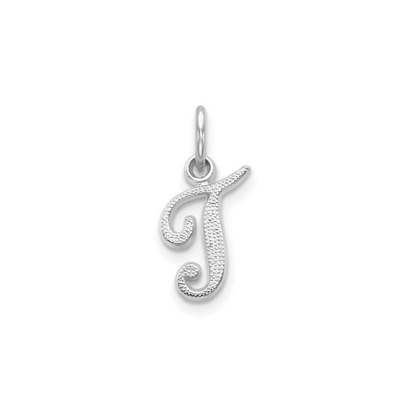 10k White Gold Initial J Pendant Necklace for Women or Unisex Wear, Script Monogram Charm with Textured Detail, Dainty Personalized Jewelry for Everyday Fashion