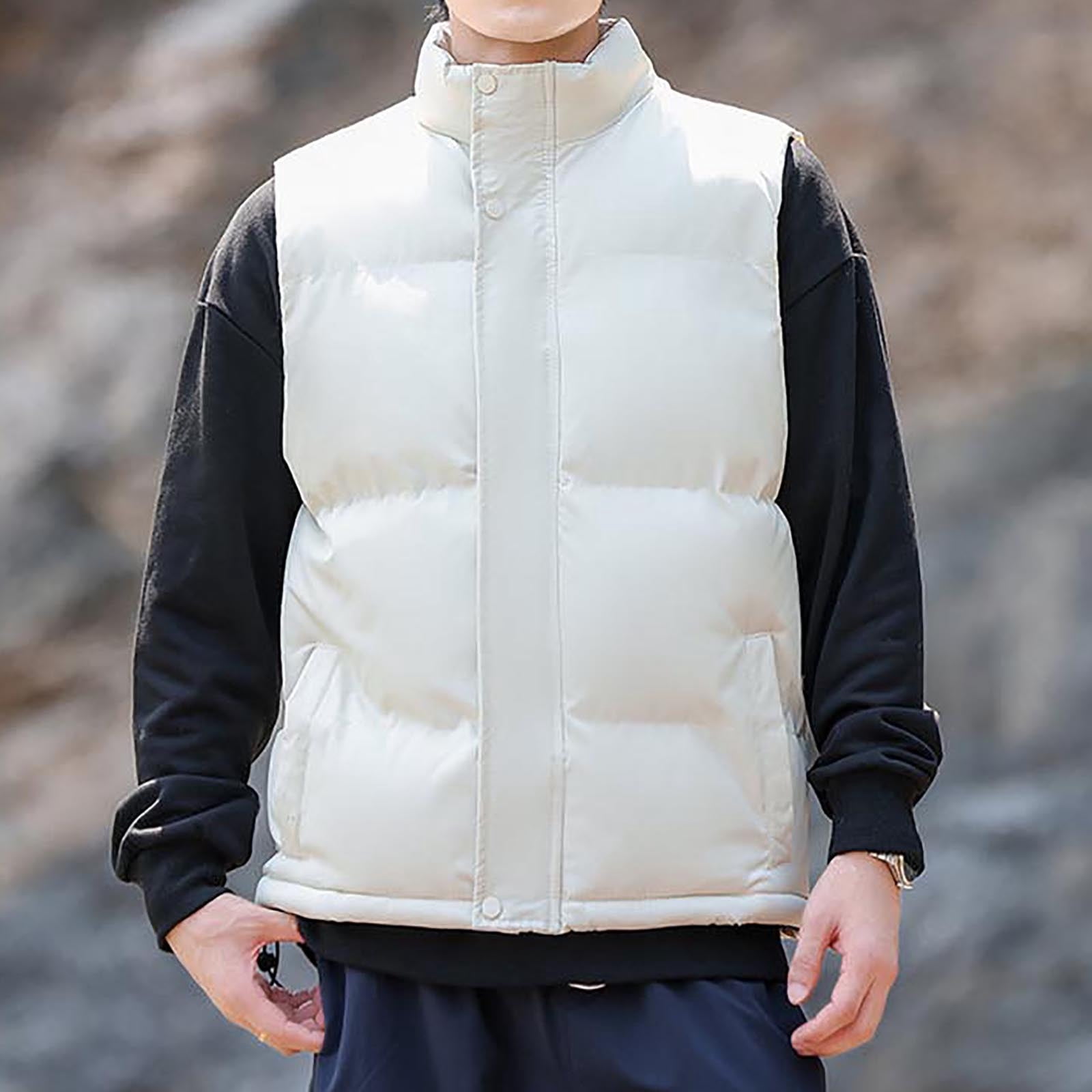 Zedker Men’s Down Puffer Vest with Zipper Pockets Lightweight Packable Full Zip Up Running Warm Sleeveless Jacket with Pockets Khaki XL