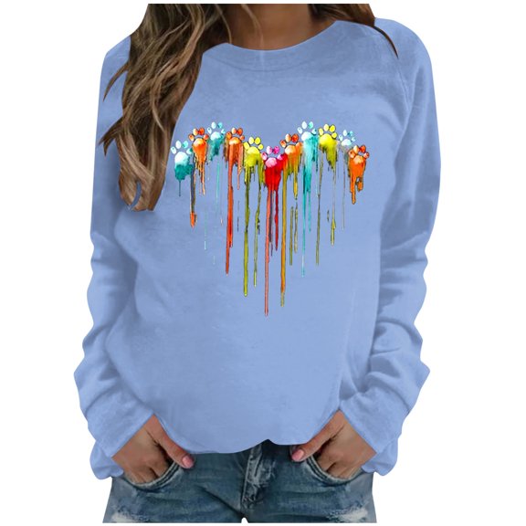Dyegold Womens Sweatshirts Trendy Holiday Gifts Comfy Oversized Ladies Sweatshirt Plus Size Vintage Teen Girls Tops Casual Heart Printed Workout Shirts Western Fleece Hoodie Y2k Graphic Jacket