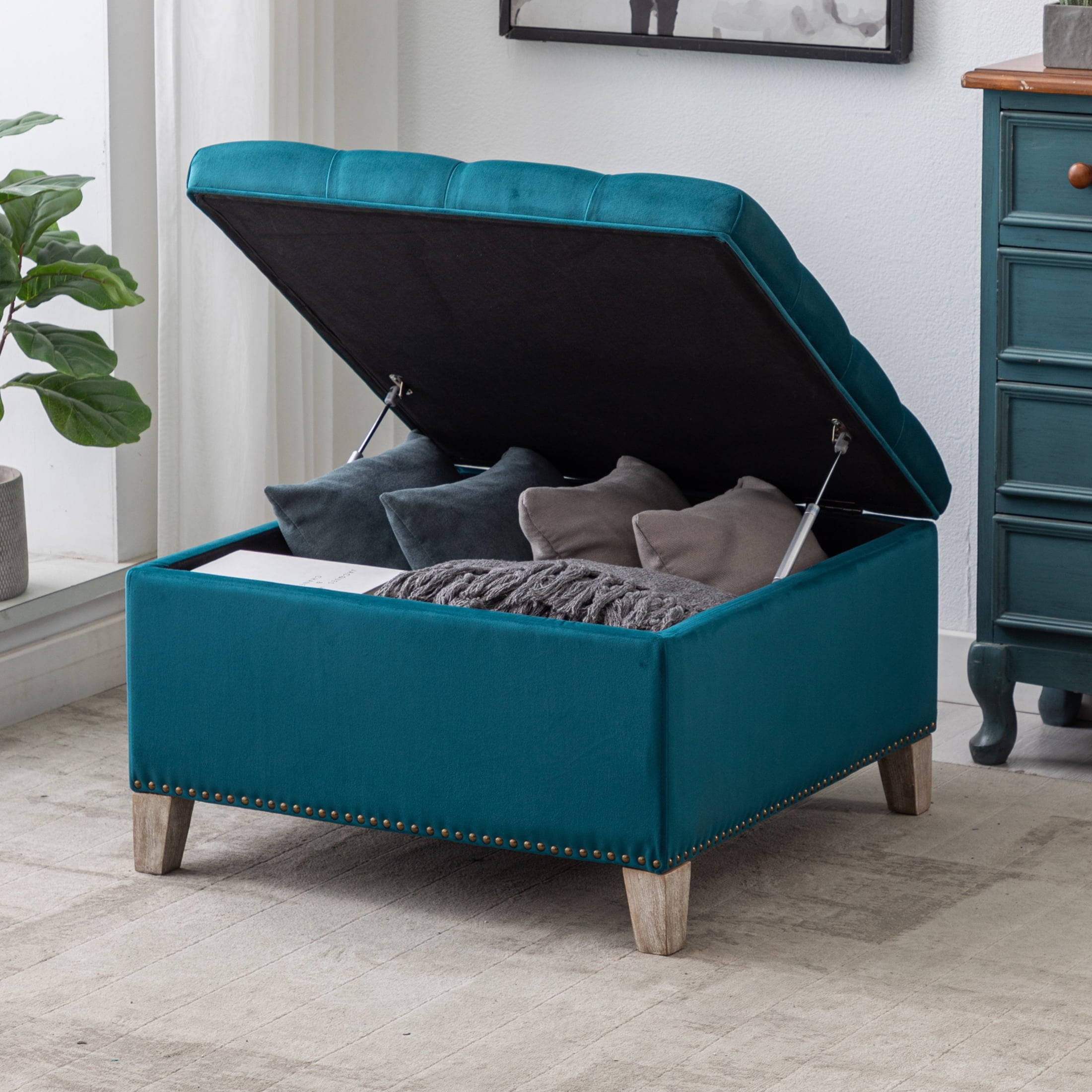 Royal blue ottoman with storage sales
