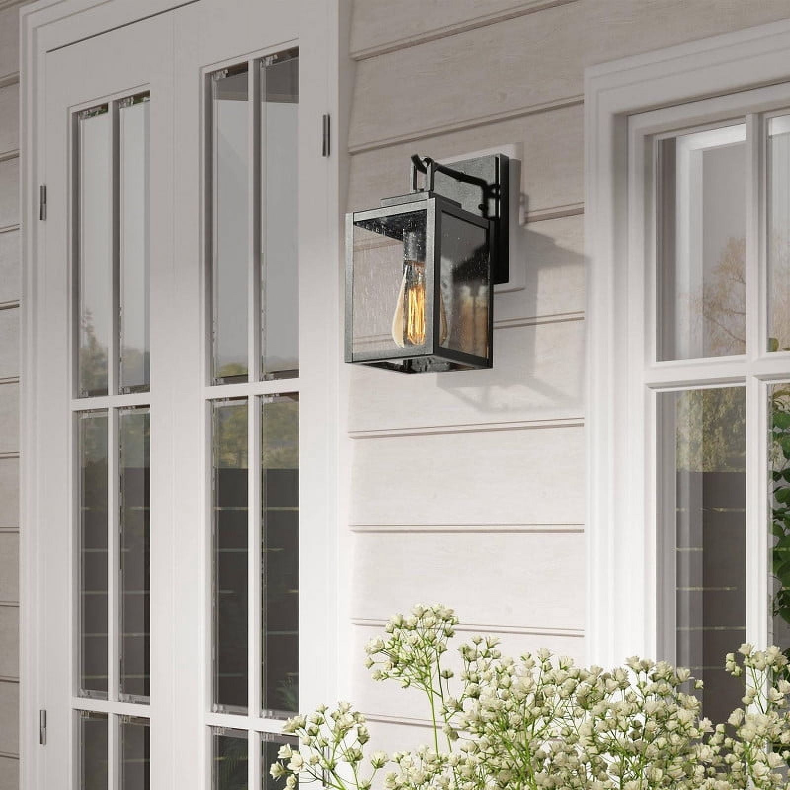 LNC 1-Light Hardware Outdoor Wall Light with Seeded Glass Panels Black Finish 11-in H Wet Rated