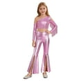 thumbnail image 3 of iiniim Girls Sparkly Dance Outfits Sequin Crop Top and Metallic Flare Pants Kids Hip Hop Disco Pink 6, 3 of 7
