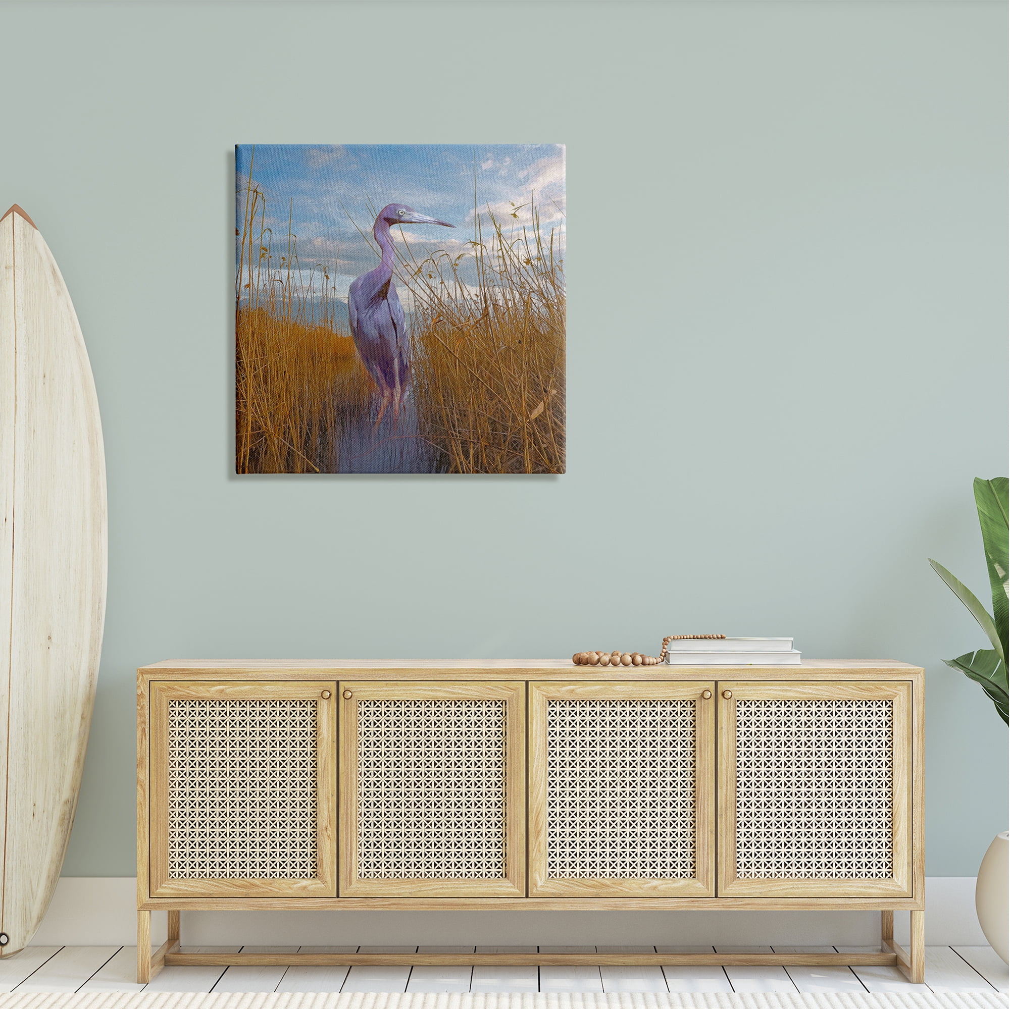 Stupell Egret Beach Reeds Coastal Grasses Landscape Painting Gallery Wrapped Canvas Print Wall Art