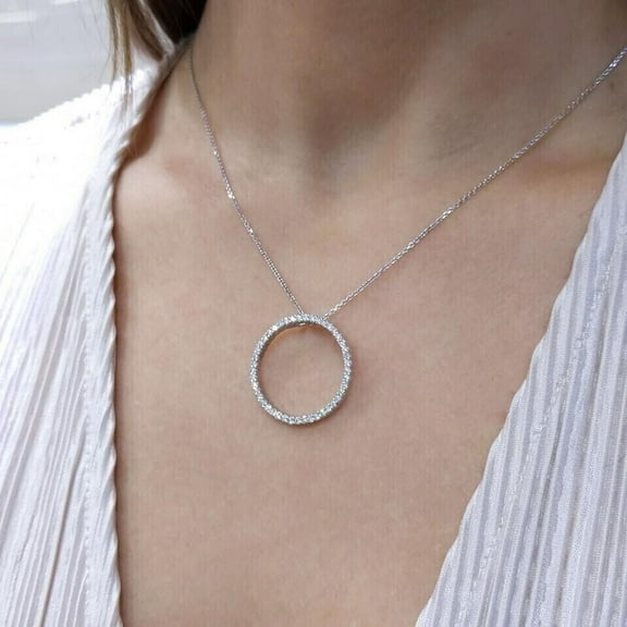 1.20Ct Round Cut Lab-Created Diamond Open Circle Pendant 14k White Gold Plated