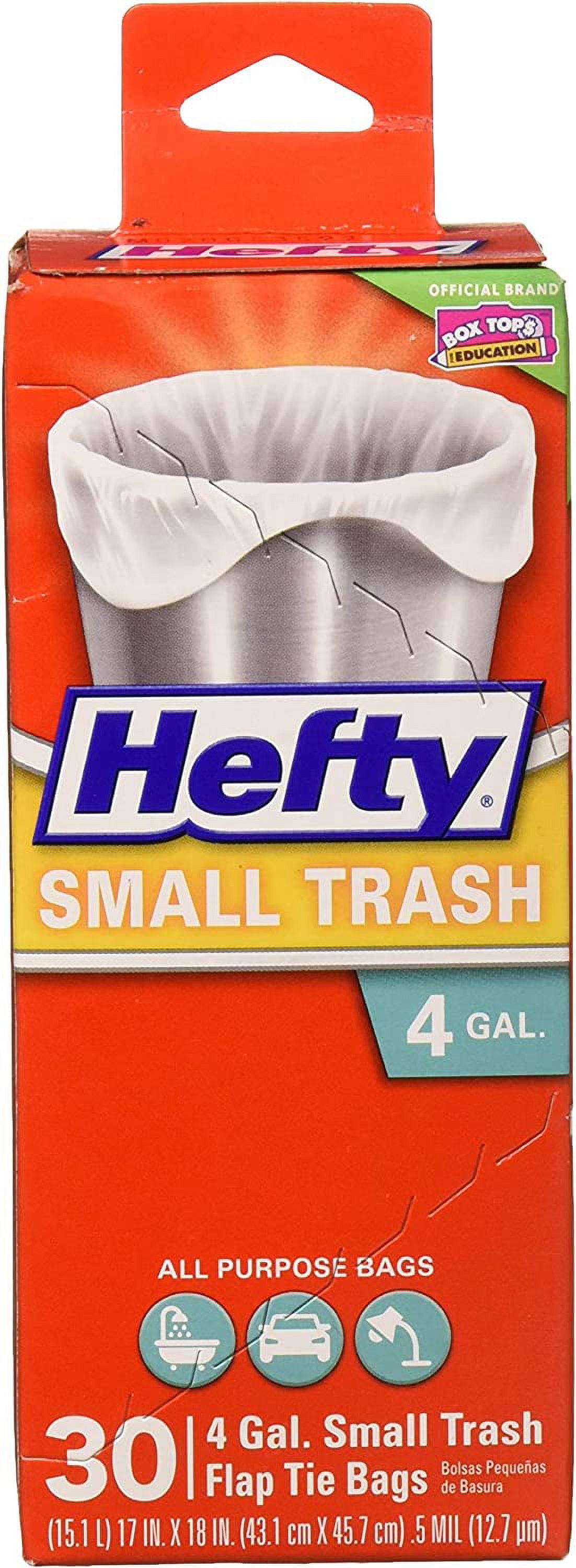 Hefty Small Trash Garbage Bags, Flap Tie, Clean Burst Scent, 4 Gallon, 26  Count