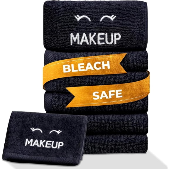 Bleach Safe Black Makeup Washcloths for Face Cleansing, 6 Pack - Super Soft Luxury Cotton Black Makeup Towels, Highly Absorbent and Quick Dry, All Makeup Remover Cloth | 13 x 13