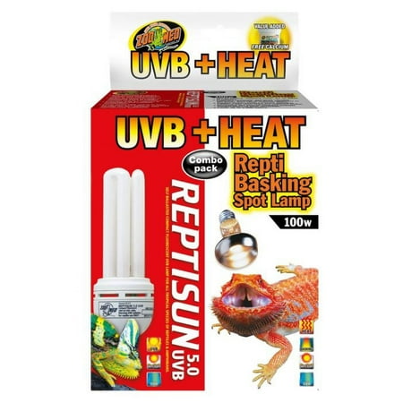 UV-B & Heat Combo Pack for Reptiles - Includes Attached DBDPet Pro-Tip Guide - 100w Basking Spot Bulb & 5.0 UV-B Bulb