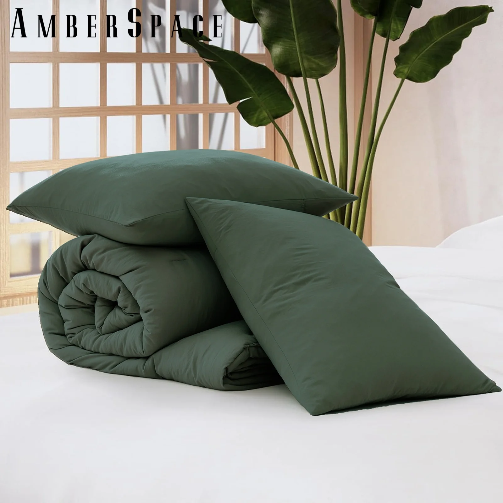Amberspace Prewashed fabric 3-piece Bed in a Bag Comforter Set with Sheets,Deep Green,Full
