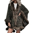 thumbnail image 2 of Women Leopard Print Knit Shawl Cardigans Open Front Faux Fur Trim Layers Poncho Cape Evening Wraps Sweater Coats, 2 of 6