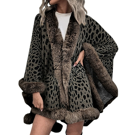 Aoochasliy Winter Scarfs Christmas Clearance Women's Trendy Autumn Leopard Ladies Hairball Cloak Shawl Tops