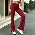 thumbnail image 2 of SBYOJLPB Women's Solid Color Pants Elastic Waistband Sports Casual Long Trousers, 2 of 8