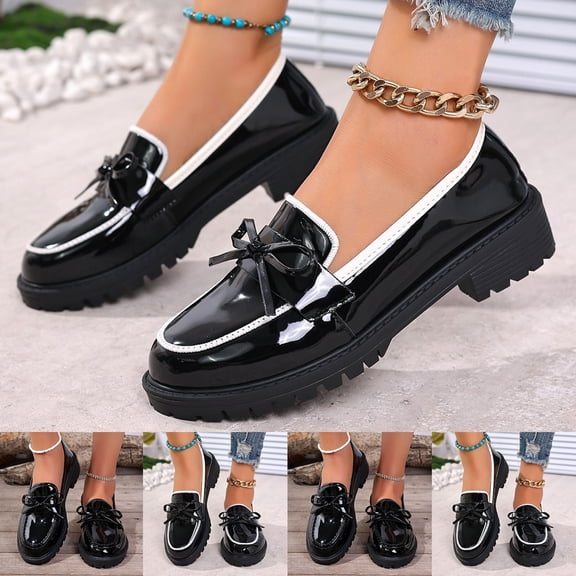 Miluxas Women's Cute Bowknot Design Loafers Shiny Surface Slip on Loafers Casual Comfortable Shoes office Walking Footwear for Daily Wear White 9.5(43)