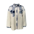 thumbnail image 5 of Womens Plaid Brushed Flannel Shacket Sherpa Patchwork Button Down Shirt, 5 of 6