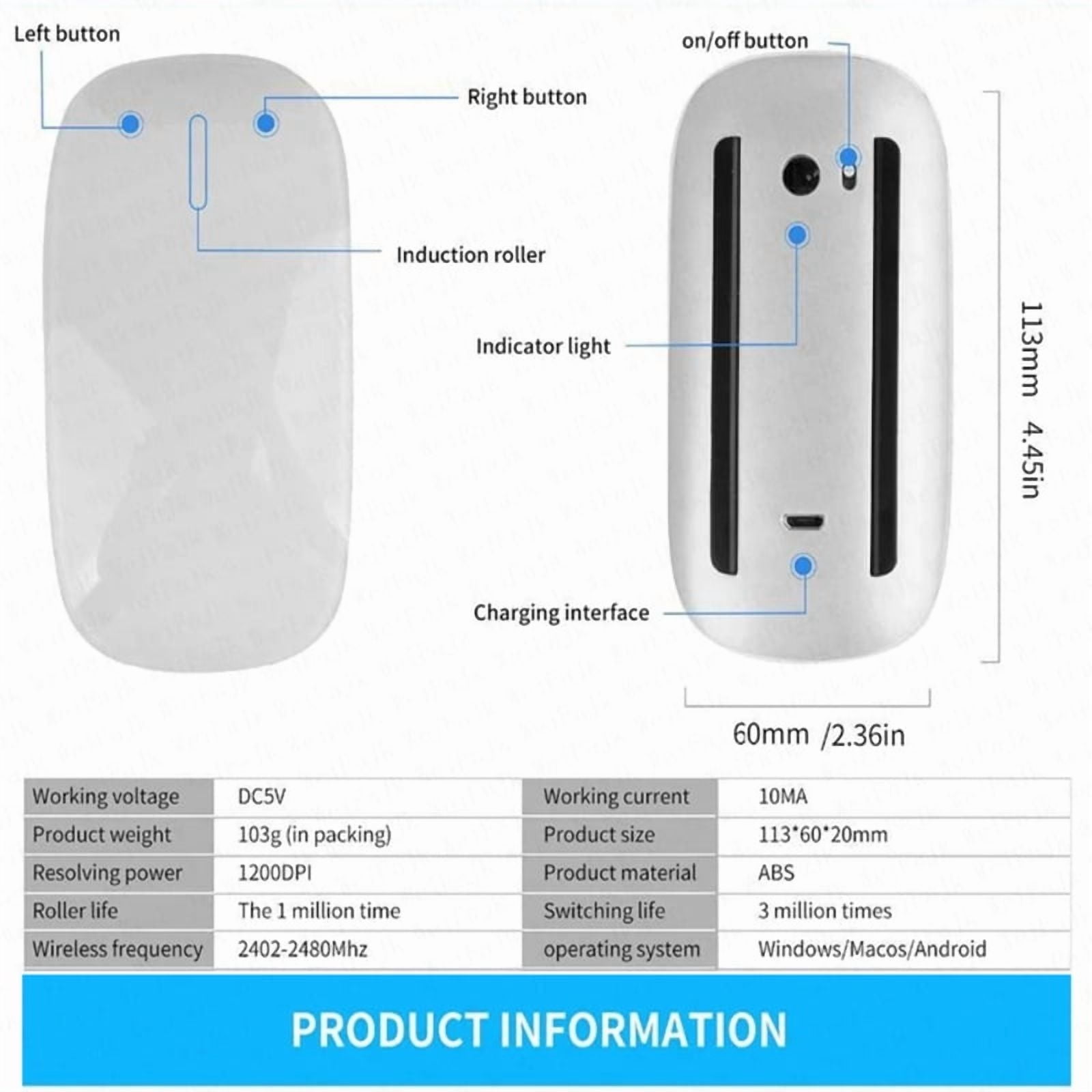 Wireless Mouse Bluetooth Multi Touch Surface Controls  Gesture  Rechargeable  Optical Computer Mouse for Tablets IPad Notebooks