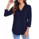 thumbnail image 2 of Blusa holgada azul oscuro con pliegues y dobladillo curvo para uso diario y trabajo, blusa informal XXL con escote en V, 2 of 6