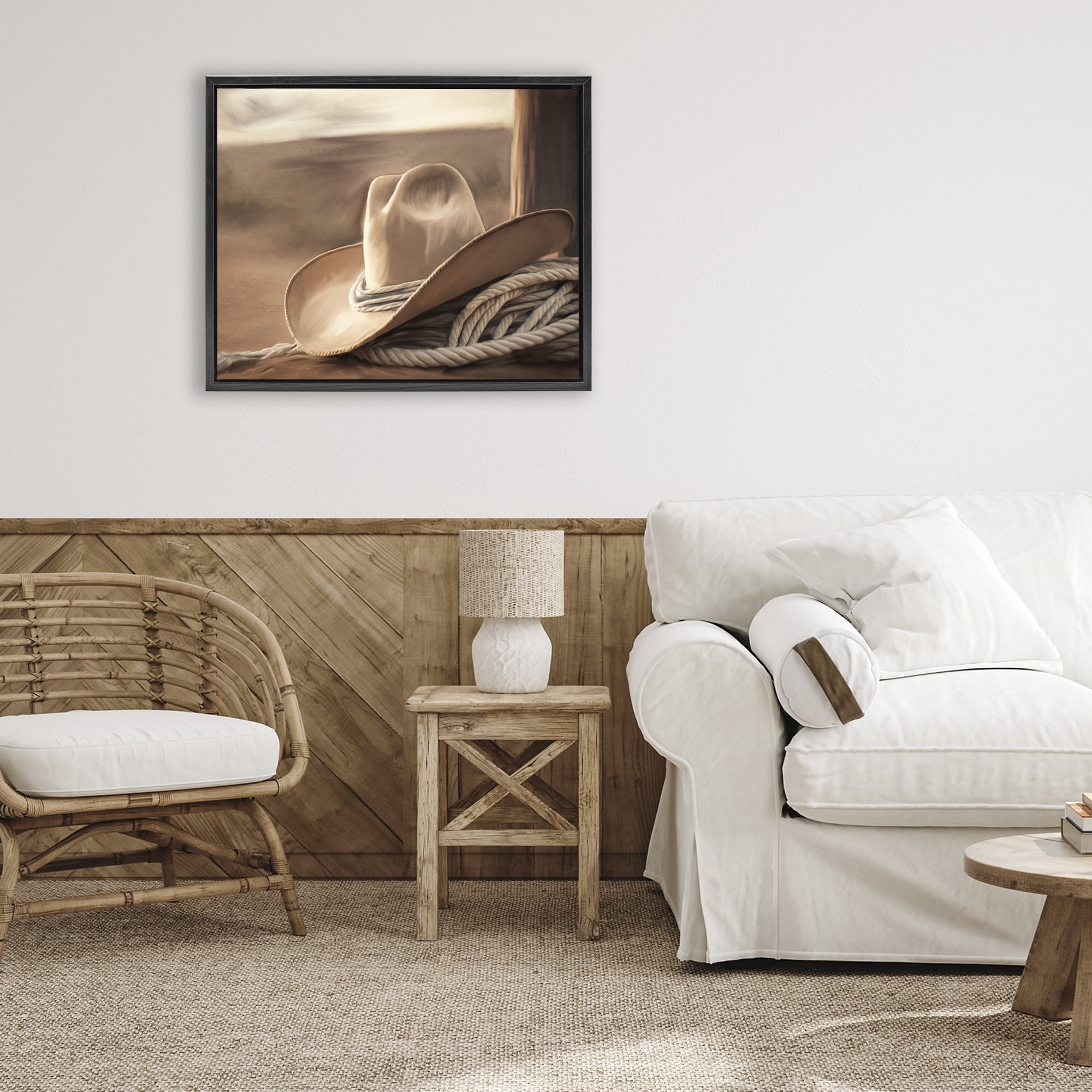 Stupell Industries White Cowboy Hat Black Framed Floater Canvas Wall Art, design by Kim Allen