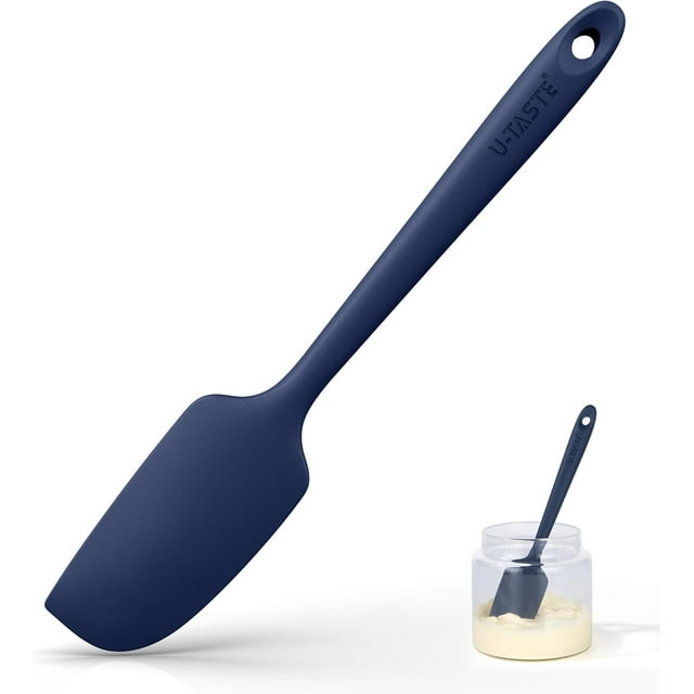 U-Taste Small Mini Silicone Spatula: 600ºF Heat-Resistant Food-Grade Jar Scraper for Kitchen Use, Non-Stick Seamless Flexible Baking Utensil for Mixing, Scraping Jam in Bowl (Midnight Blue)