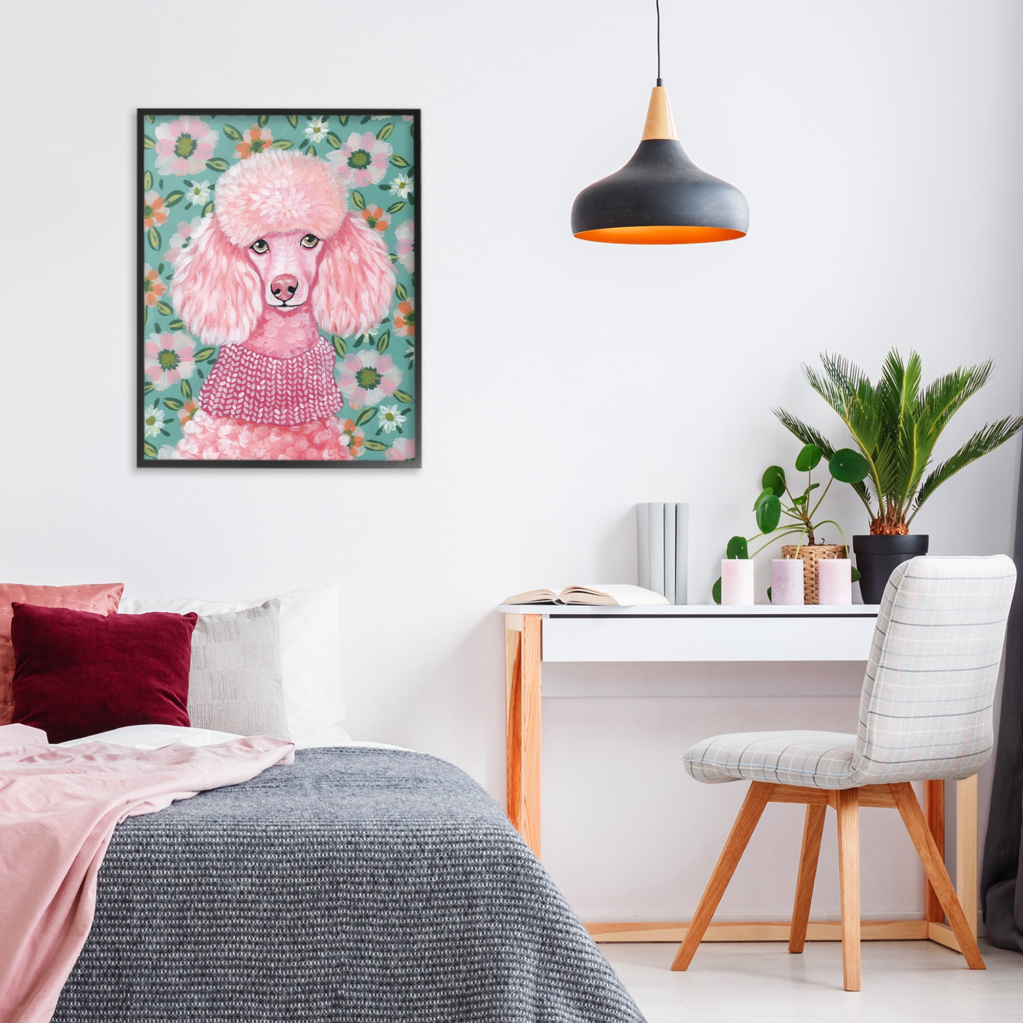 Stupell Industries Floral Poodle In Pink Black Framed Giclee Art, design by Yvette St. Amant
