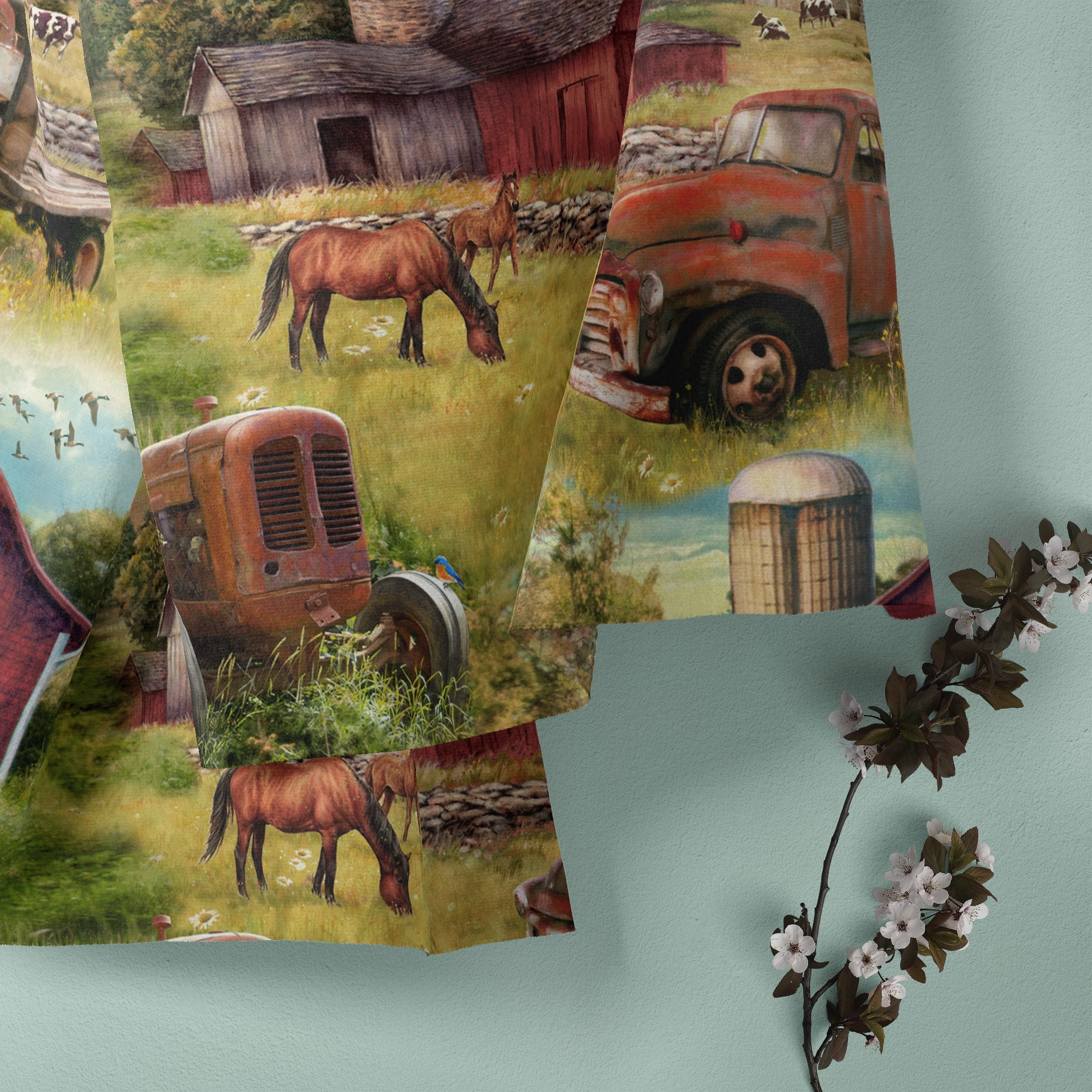 (2 pack) 1 Yard 100% Cotton Barns and Trucks, Multi-color, 44" Wide for Quilting & Sewing by David Textiles