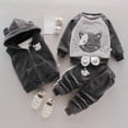 thumbnail image 3 of XUELUO Toddler Boys Casual Outfit Sets Baby Girls 3 Pieces Sets Cute Print Long Sleeve Sweatshirts + Hooded Vest Jacket + Elastic Waist Clothing Holiday Wear, 3 of 3