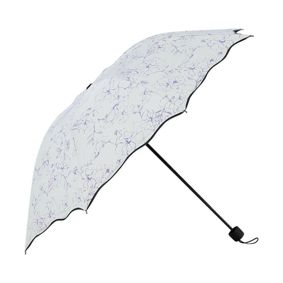 Women Lady 3 Folding Parasols Anti-UV Windproof Sun Rain Protection Umbrella(Purple Pattern)