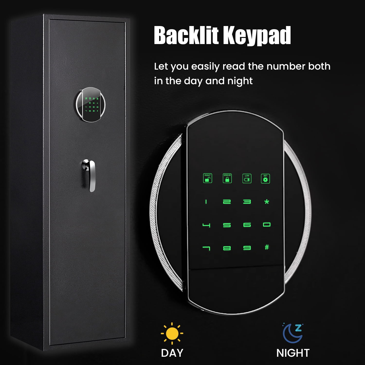Omethey 57" Digital Keypad Gun Safe, 6-7 Gun Safe for Home Guns and Pistols, Gun Cabinet with Backlit Keypad, Soft Lining & Two Removable Shelf