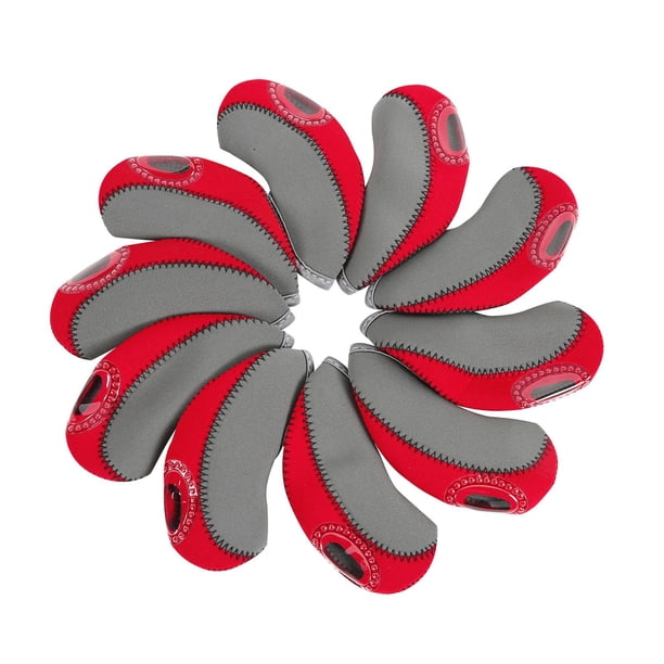 Juego de 10 fundas para cabeza de hierros de golf, cuñas de repuesto a prueba de arañazos para maderas de calle gris rojo Zulema cubierta de la cabeza del palo de golf