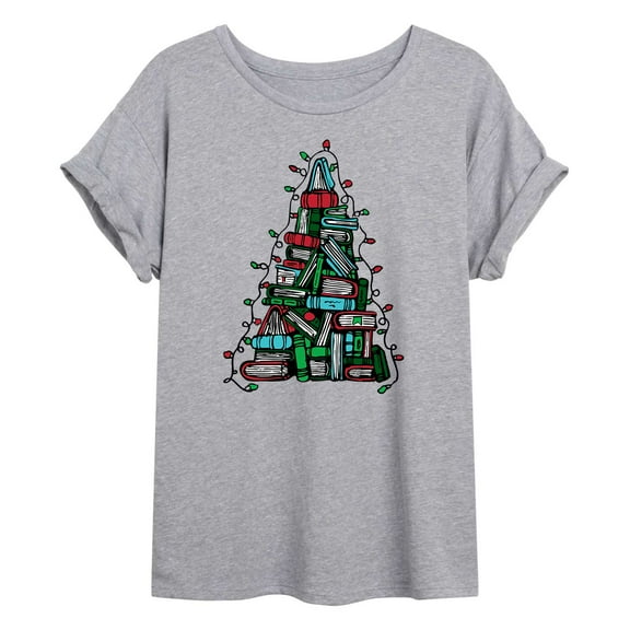 Instant Message - Book Christmas Tree - Womens Graphic T-shirt