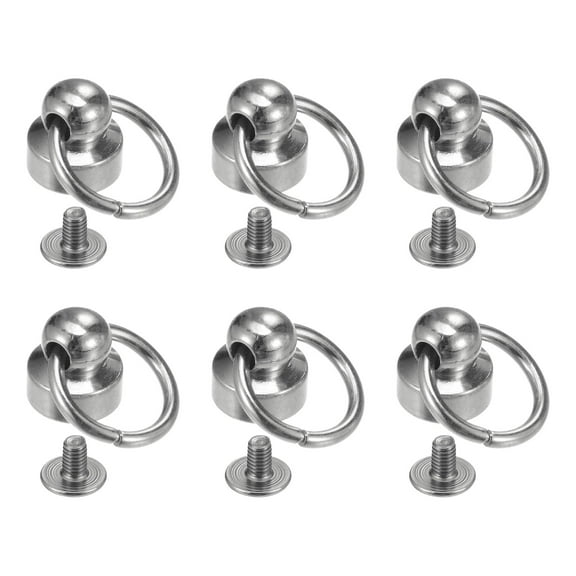 Uxcell 6pcs O Ring Brass Round Head Rivets Studs 9mm Metal Rivets Fasteners with Screw and Pull Ring, Silver Tone