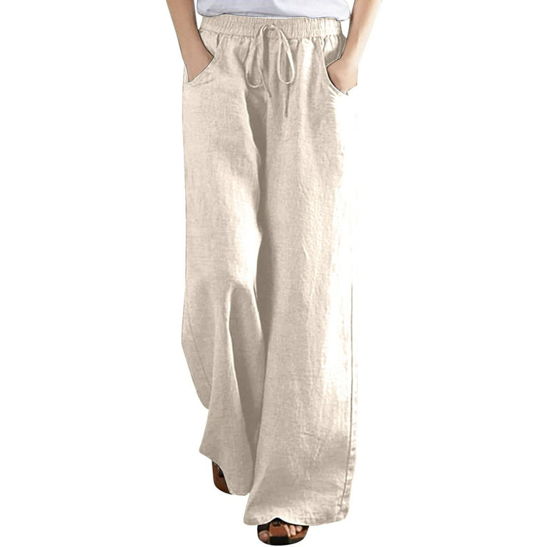 Women's Cotton Linen Pants Drawstring High Waisted Pants Casual