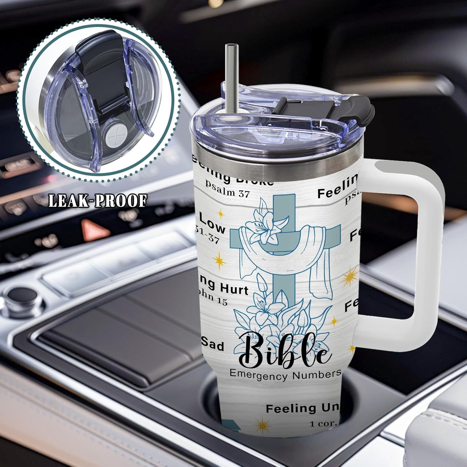Christian Gifts for Women, Christmas Tumbler for Friends, Inspirational Religious Birthday Gifts for Mom, Faith Bible Gifts, 40 Oz Tumbler with Handle Christmas Gifts