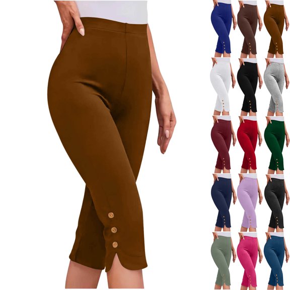 Summer Yoga Shorts for Womens Plus Size High Waisted Solid Color Capris Matching Slim Fitting Yoga Gym Pants Leggings
