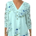 thumbnail image 3 of DYMADE Women Printed Lace Button V-Neck Loose 3/4 Sleeve Casual Shirt Top, 3 of 4