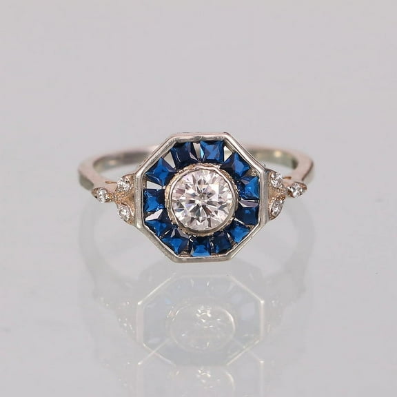 Princess Blue Sapphire & Diamond Ring, Vintage Ring, 925 Sterling Silver Ring, Statement Ring, Halo Ring, Gift For Her