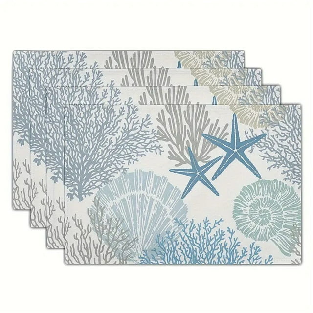 asddcavvf Summer Nautical Coastal Placemats for Dining Table Table Placemats Set of 4 Beach Place Mats Washable Non Heat Christmas Throws and Blankets for Sofa Vegan Blanket Small Area Rug for Bedroom
