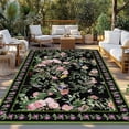 thumbnail image 2 of Black Spring Floral Outdoor Rug for Patio/Deck/Porch, Non-Slip Large Area Rug 6 x 9 Ft, Elegant Pastoral Flowers Birds Watercolor Indoor Outdoor Rugs Washable Area Rugs, Camping Rug Carpet Runner, 2 of 8